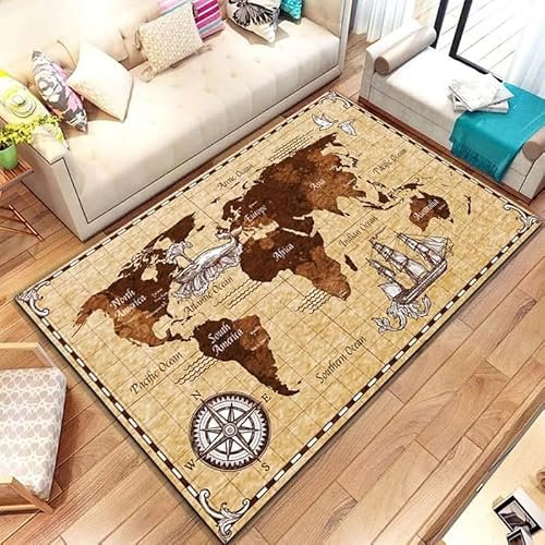 yyxsgdmw Antike Piraten Schatzkarte Teppich Teppich Für Kinder Schlafzimmer Spielmatte Wohnzimmer Badezimmer Teppich Wohnkultur Kinder Krabbeldecke A5386 140×200Cm