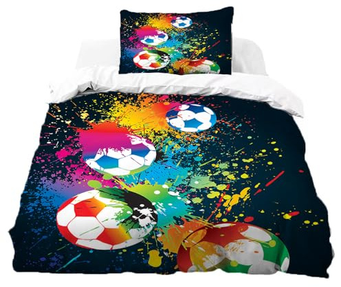 goodbath Duver Cover Sets, 3 Piece Bedding Set with 2 Pillowcases (Coloful football, Single)