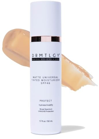 DRMTLGY Matte Universal Tinted Moisturizer SPF 46 – Anti-Aging Tinted Face Sunscreen & Lightweight Makeup with Broad Spectrum UV Protection – Hydrating Skin Care & Face Moisturizer – 1.7 oz