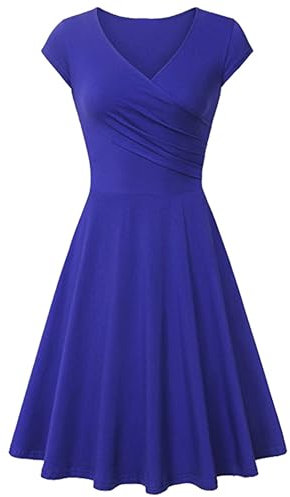YMING Women V Neck Party Dress Sexy Cocktail Dress Classic Ballet Audrey Dress Mid Dress Royal Blue M