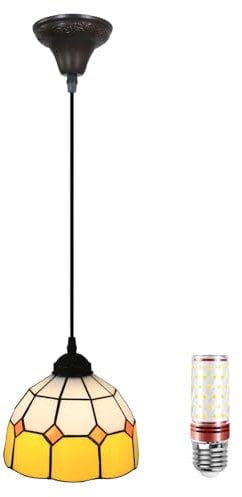 Hängelampe Gelb, Esstisch Pendelleuchte, 8 zoll Pendant Light, Deckenlampe Glas, Einstellbare Höhe Hanging Lights, E27 Deckenleuchte Hängend, hängeleuchte für Küche Schlafzimme Wohnzimmer Flur