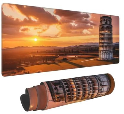Tappetino Mouse, Tappetino Mouse Gaming Grande XXL 1000x500x3mm Tappetino Scrivania Mouse Pad, Base in Gomma Antiscivolo, Bordi Cuciti, Mousepad per Ufficio e Gaming (La Torre Pendente di Pisa) R-39