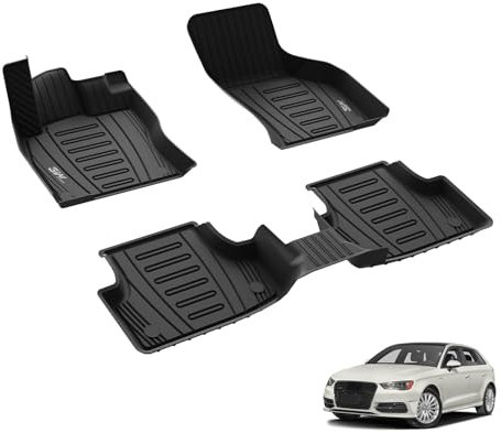 3W Fußmatten für Audi A3 Sportback 8V 2013-2020, TPE Allwetter Maßgeschneiderte Gummimatten für Audi A3 1. und 2. Reihen Set Auto Fussmatten Zubehör, Schwarz Antirutschmatten, Autofußmatten