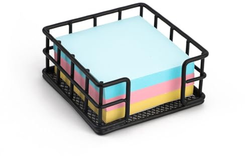 Metal Sticky Note Holder, 3.54x3.54x1.69 Inch Square Sticky Note Dispenser Memo Pad Holder Self-Stick Note Pad Holder Sticky Note Organizer for Desk Office Home Dormitory (Black)