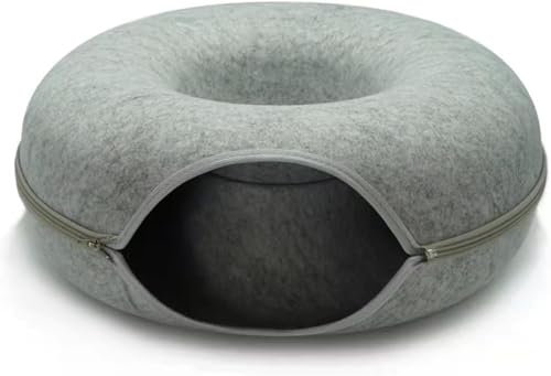 Tunnel Per Gatti | Gioco per Gatto in Feltro Robusto | Cuccia Rotonda da Interno per Animali | Smontabile e Lavabile (XL-Chiaro)