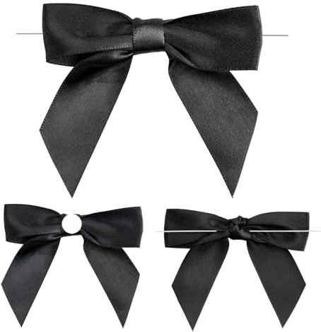 G2PLUS 50 Stück Schwarz Fertige Schleifen, Geschenkschleifen Selbstklebend, Satin Schleifen zum Basteln, Schleife Geschenk mit Draht für Geschenkverpackung, Basteln