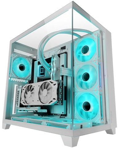 MARSGAMING MC-3C, Case Gaming ATX, Vista Panoramica 3D Triplo Vetro Temperato, Design a Doppia Camera Laterale, Supporto Completo per Raffreddamento a Liquido, Semitorre PC Gestione dei Cavi, Bianco