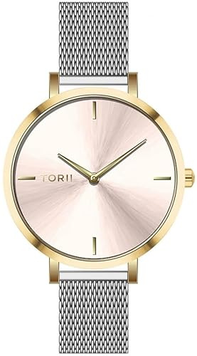 TORII Damenuhr Roségold Edelstahl - rund Quarz G33SS.R4 Milanaise-Armband Strichindizes wasserdicht 50 m
