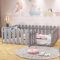 LUTUTU Cama infantil, marco de madera con borde y puerta (gris, 140 x 200 cm)