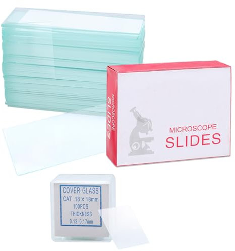 50 Stück Objektträger und 100 Stück Deckgläser (18x18mm),Objektträger(76.2x25.4mm),Mattierte Kanten,Microscope Slides Mikroskop Zubehör für Labor Biologie Wissenschaft Studium