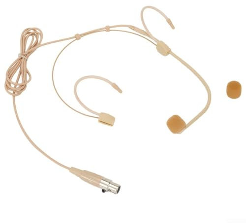 Hasaller Beige Wireless Headset Mic Headset Microphone Condenser Headworn Mic Wireless Omnidirectional Cartridge Discreet Earhook Over Ear Around Neck Mic