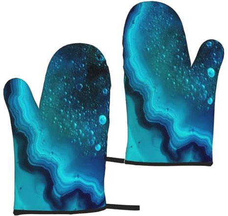 Bright Aqua Blue Turquoise Microwave Oven Gloves (2-Piece Set) Used For Kitchen Cooking And Bakings-Heat-Resistance Thick And Safe Protecting Hands From Hot Utensils