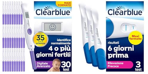 Test di Ovulazione Clearblue Digitale Avanzato. Aumenta le tue possibilità di rimanere incinta, 1 Portastick Digitale, 30 Bastoncini e 3 Test di Gravidanza Rilevazione Precoce