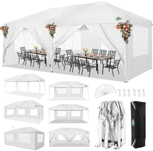 COBIZI Faltpavillon 3x6 Pavillon wasserdicht Winterfest, Pop Up Pavillon Klappbar 3x6 Zelt mit 6 Seitenwnden|3 Höhenverstellbar|UV-Schutz|Gardenpavillon Partyzelt 3x6 für Markt, Freien Event, Weiß