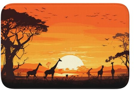 Mexpekil Fußmatte Afrika Wildlife Giraffe Sonnenuntergang Haustürmatte 40 x 60 cm Willkommensmatte waschbar für drinnen und draußen Läufer rutschfester Badezimmerteppich für den Eingang