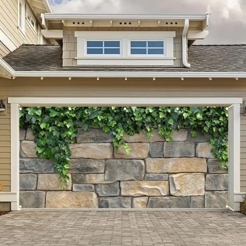 BlissYard Garagentor-Banner für Frühling und Sommer, 4 x 1,8 m, natürliche Weinlandschaft, tropischer Stein, Wanddekoration, Garagentorabdeckung, Hintergrund für Party, Innen- und Außenbereich