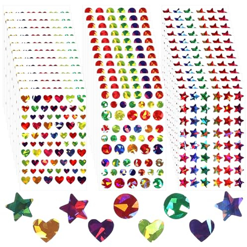 30 Blätte/1710 Stk Glitzer Herz Sterne Rund Aufkleber Farbe Bunt Belohnung Aufkleber,Bunt Glitzer Sticker Selbstklebend für Kinder Belohnungssticker DIY Kalende Handwerk Scrapbooking Basteln Etiketten