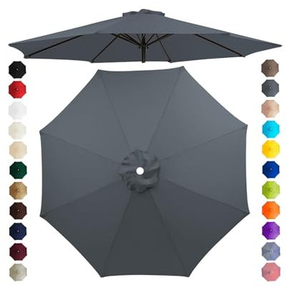 Chinimon Replacement Parasol Canopy 2m/2.5m/2.7m/3m/3.5m, 6/8 Arms Parasol Replacement Cover, Garden Parasol Replacement Canopy for Garden Umbrella Yard Beach (Grey, 3.5m/8-Ribs)