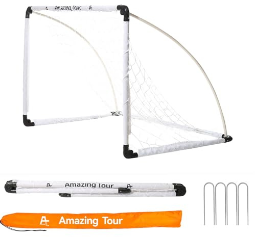 Amazing Tour Football Goal, Football Goals for Kids, 115x80x80cm Foldable Football Goals Soccer Sport Games Training Practice Set for 3-11 Year Old Children, White, 1 Pack