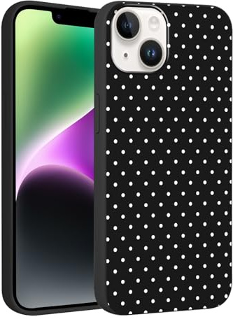 Foonary Polka Dot Phone Case for iPhone 14 Cute Fashion Pattern Case 6.1, Aesthetic Trendy Stylish Design Women Girly Cover Camera Protective Gloss Soft Slim Silicone Shockproof TPU Funda, Black