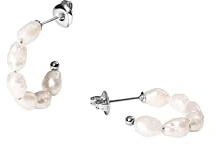 Purelei® Organic Pearl Ohrringe – Edelstahl Creolen mit echter Süßwasserperle – 14K/18K vergoldet – 23 mm – Eleganter Perlenschmuck für Damen (Silver)