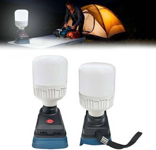 LED Akku Lampe für Bosch 18V Akku mit 2 Glühbirnen | 12W 2000LM LED Baustrahler mit USB+Type C, Arbeitsleuchte für Baustelle, Camping, Notfälle, Autoreparaturen(ohne Batterie)