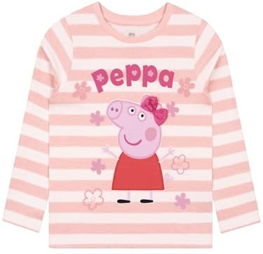 Peppa Pig Kids Long Sleeve T Shirt with 3D Bow, Cute Girls Long Sleeve Tops, Girls' T-Shirts, 2-3 Years Pink