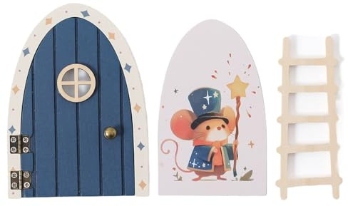 Magische Feentüren – Holz | Öffnende -Tür Mit Maus Und Leiter | Minihaus Wanddekoration Für Kinder, Fantasiespiel Und Handgefertigtes Märchenerzählen