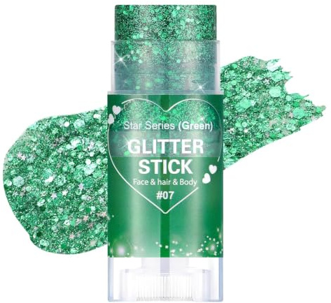 Prreal Green Body Glitter, Mermaid Sequins Glitter Stick Face Sparkling | Chunky Holographic Hair Glitters, Lips Nails Carnival Festival St. Patrick Rave Singer Concert Christmas Makeup, 07 Green