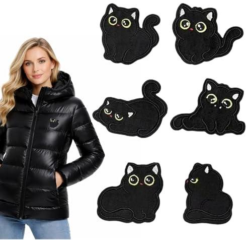 6 PCS Embroidered Iron on Patches for Clothing, Self-Adhesive Iron on Patches for Clothes, Black Cat Fabric Stickers, Cute Animal Applique Patch for Clothing Backpacks Hats etc