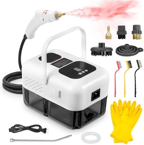 Teodute 2500W Pulitore a Vapore Portatile, 9 Velocità Regolabili, con 9 Accessori, 1,2L Grande Serbatoio Steam Cleaner, per Cucina Bagno Patio Piastrelle Fughe Pavimenti (Bianco)