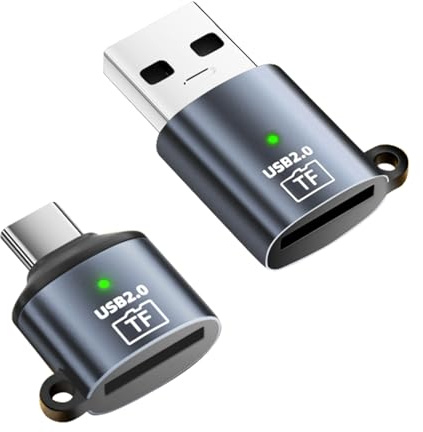 QIANRENON Micro SD Card Reader USB C + USB to Micro SD Adapter Type C & USB2.0 to TF Camera Memory Card Reader, 480Mbps, Keychain/Al Casing/LED Light, for Phone PC Laptop Tablet, 2Pcs