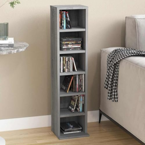 Ziaphsol Armoire à CD Sonoma Gris en Bois d'ingénierie 21x20x88 cm avec 6 Compartiments Ouverts pour Rangement multimédia Support télévision Console Audio vidéo Organisateur Chambre Salon Bureau