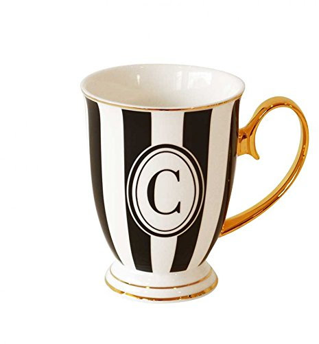 Bombay Duck Alphabet Stripy Mug Letter C Black/White with Gold handle