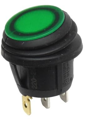 WITTKOWARE Kontroll-Wippenschalter, IP65, Einbau-Ø 20mm, 1-polig, EIN/AUS, 10A/250V~, beleuchtet, Tastenfarbe grün