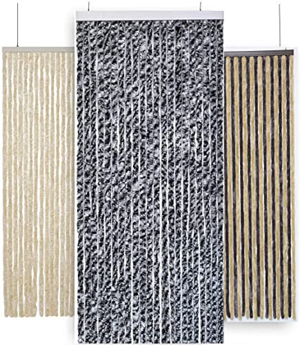 Rideau de Porte Chenille de qualité supérieure, Grand Choix de Couleur, Longueur et Largeur Ajustables, Protection de Vos espaces intérieurs, Anti-Insectes (Gris chiné, 120x220 cm)