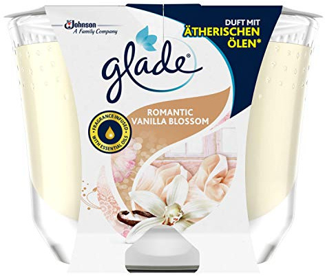 Glade (Brise) Langanhaltende Duftkerze im Glas, Romantic Vanilla Blossom, bis zu 39 Stunden Brenndauer, 1er Pack (1 x 224g)