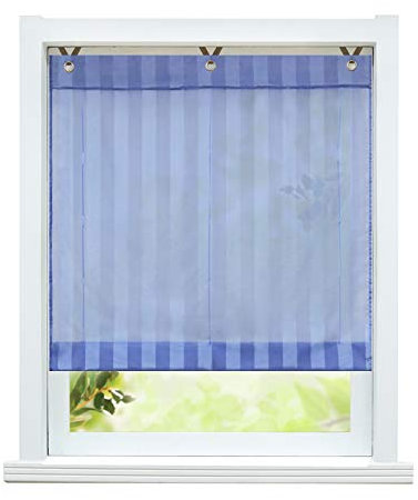 ESLIR Raffrollo ohne Bohren Raffgardinen mit Ösen Ösenrollo Modern Gardinen Halbtransparent Vorhänge Streifen Muster Blau BxH 80x140cm 1 Stück