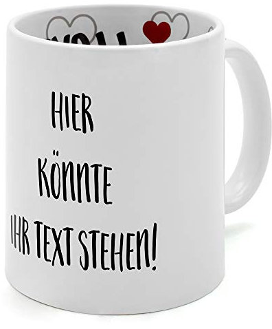 printplanet® - Liebestasse mit eigenem Text Bedrucken Lassen - Kaffeebecher mit Wunschtext oder Spruch Personalisieren