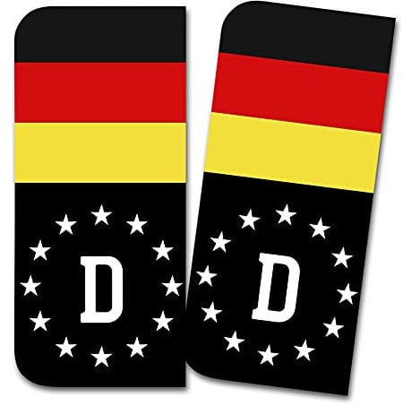 Finest Folia 2 x license plate stickers, perfect fit for EU field, 11 x 5 cm, design sticker for number plate film, car, black or with flag, car wash safe, R167 (04 Germany, with flag)