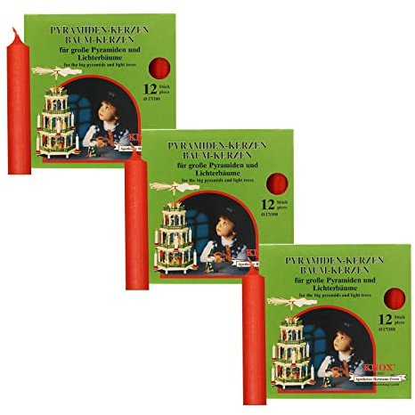 OLShop AG Knox Pyramidenkerzen rot, 3er Pack (3 x 12 Stück), Größe: ca. 17 x 100 mm Weihnachtskerzen
