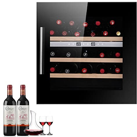 0℃ Outdoor Built-in Wine Cooler/Wine Fridge, 30 Bottle Capacity, 5-22°C, 72L Table-top Cooler, Digital Touch Screen Controls, Under-counter Drinks Fridge for Fitted Kitchens,Black,double temperature