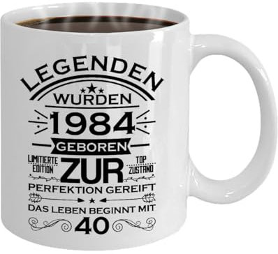40 Geburtstag Legenden 1985 geboren Keramik 375 Milliliter Mann Frau Scherzartikel Tasse Kaffeebecher Geschenkidee (40 Jahre)