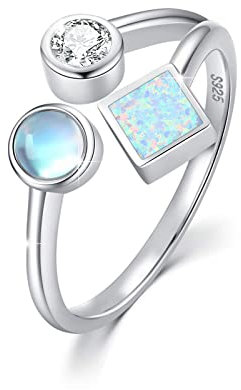Mondstein Opal Ringe für Frauen Sterling Silber Opal einstellbar offener Ring Kubikzirkonia Schmuck Geschenke für Frauen Mädchen