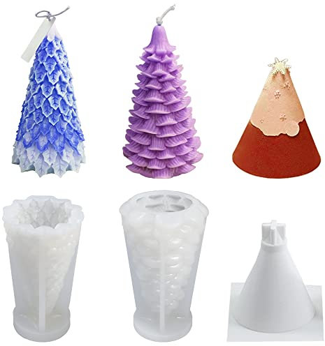 3 Stück Weihnachtsbaum-Kerzenformen für die Kerzenherstellung, Maehsab 3D-Silikonharzform, Kerzenform für Duftkerze, DIY-Seife, Aromatherapie, Wachskerze, Kuchen, Heimdekoration