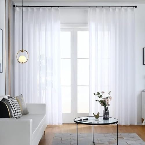 Morden Superweiche, weiße, rosa Chiffon-Vorhänge für Wohnzimmer, Mädchen, Schlafzimmer, Fenster, Liebhaber, Tüll, Voile-Vorhänge, Schneeweiß, eine B400 cm x L250 cm, versteckte hintere Laschen
