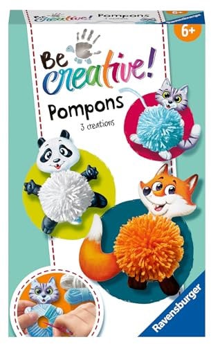 Ravensburger BeCreative Pompon Animals - Bastelset für Kinder ab 6 Jahre, Pompons zum Basteln für Mädchen und Jungen - 18429 - Geburtstagsgeschenke, Deko selber basteln
