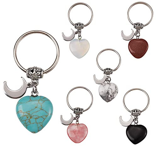 WEWAYSMILE 6 pcs 6 style Crystal Gemstone Heart Pendant Keyring, Crystal Heart Pendant Keyring, Crystal Stones Keyring, for Women Girls Bag Decor Mother's Day Gift