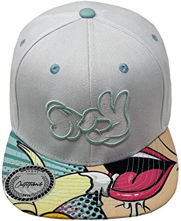 Outfitfabrik Snapback Cap Fuck Fingers in weiß/Mint mit Banana-Schirm und 3D-Stick (Provokation, Statement) für Herren und Damen, One Size, verstellbar