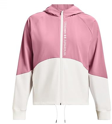 Under Armour Gewebte Damenjacke mit durchgehendem Reißverschluss, (697) Pink Elixir / Onyx White, XXL